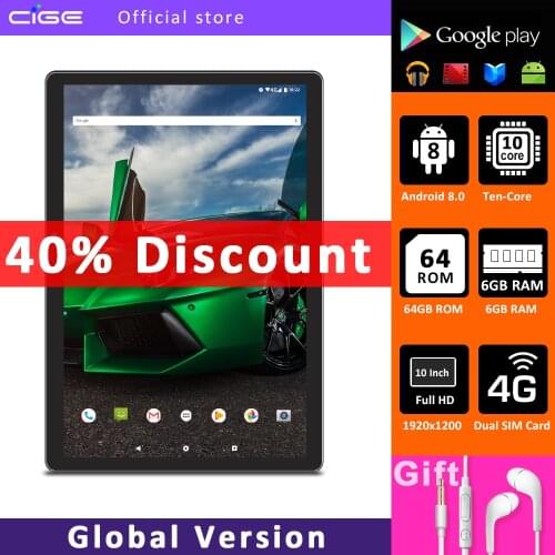 CIGE 10 Inch Tablet PC Android 8.0 6GB RAM 64GB ROM 10-Core 1920x1200 FHD Tablets 5G WiFi 4G LTE Phone Call Bluetooth GPS 10.1