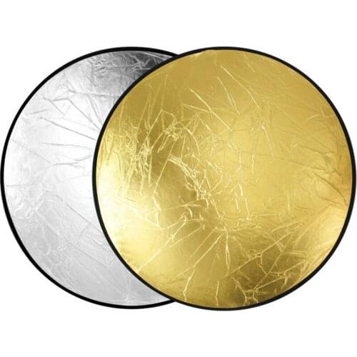 Photo Studio 60cm 80CM 110cm 2-in-1 Reflector Gold and Silver Round Collapsible Multi-Disc for Outdoor Photography