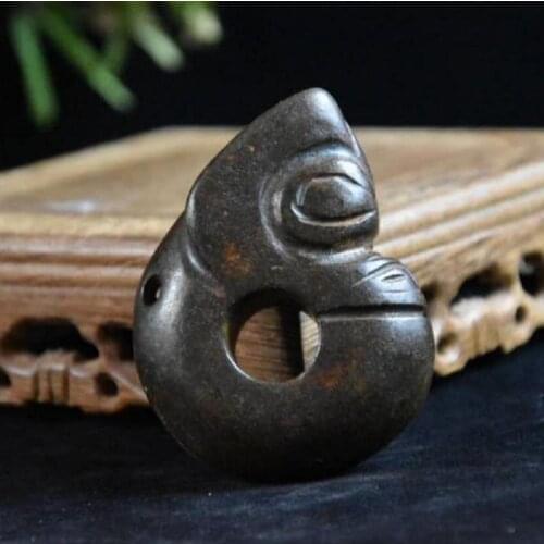 Hongshan culture archaize black iron meteorite sculpture Jade pig dragon statue #1
