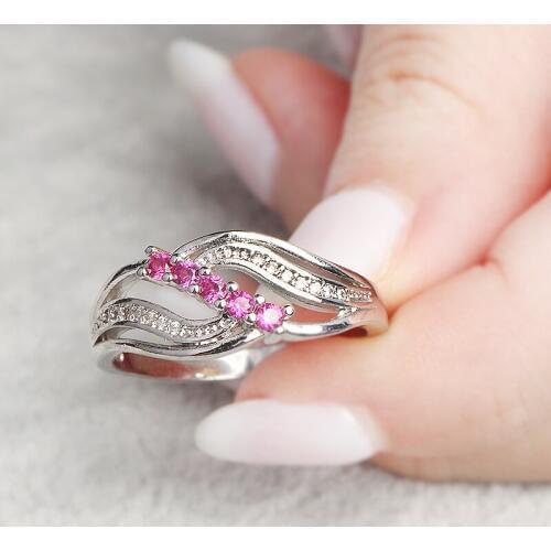 Inlaid pink crystal Exquisite ring womens fashion jewelry classic anniversary engagement wedding ring