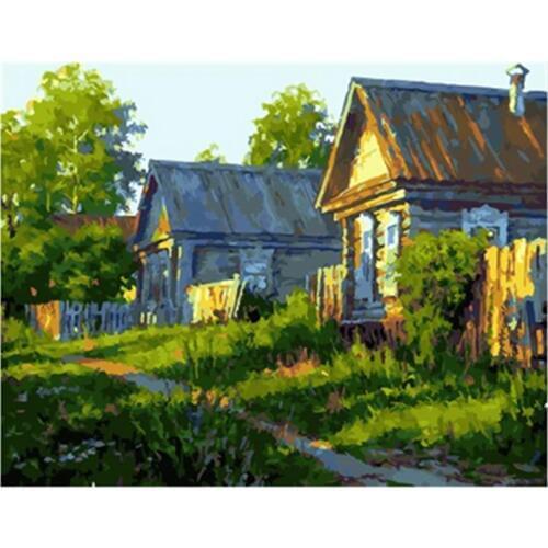 Painting By Numbers DIY Dropshipping Big size Wood house village Landscape Canvas Room Decoration Art picture Child Gift