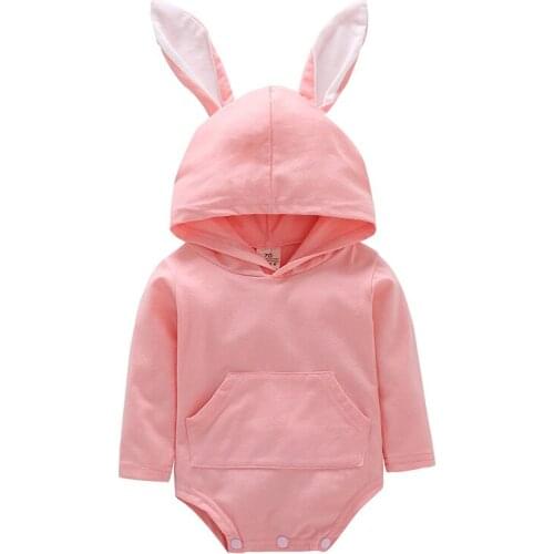 Newborn Baby Cartoon Rabbit Hooded Romper Infant Bebe Pink Animal Ear Easter Bodysuit Costume Spring Onesies for Baby Girls Boys