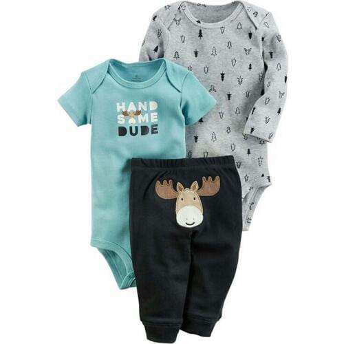 Baby Boy Clothing Sets 2018 Fashion Cute Animal Short Sleeves Tops+long sleeves Romper+Pants 3 Pieces Newborn Clothes Outfits