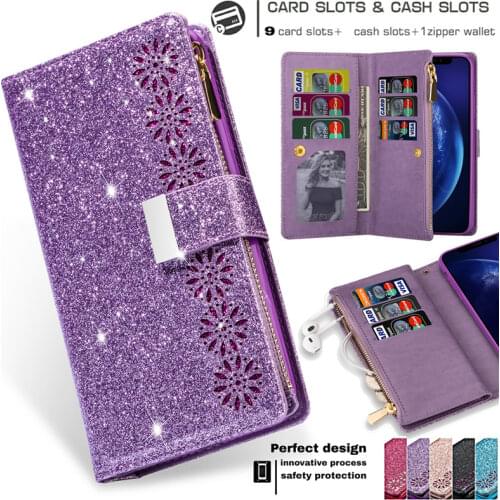 Flip Stand Leather Phone Case For Samsung Galaxy S21 Ultra S20 FE S10 S9 S8 S7 Edge Note 20 8 9 10 Plus Zipper Wallet Card Cover