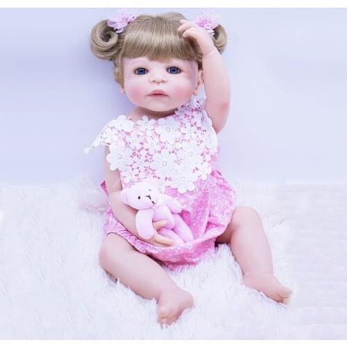 55cm alive Reborn Baby Dolls with White flower lace clothes for girls full Silicone vinyl boneca bebe gift reborn Christmas toy
