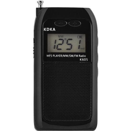 K-605 Mini Pocket Stereo Radio LCD Digital Radio FM AM SW ALL Shortwave Portable Receiver Music Player Rechargeable Battery
