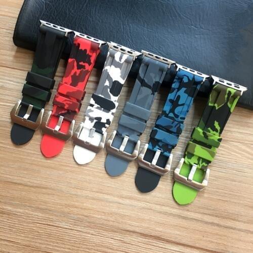 Fashion Camo Gray Red Silicone strap For Apple watch band 4 3 44mm correa aplle 42mm iwatch band rubber bracelet belt watchband
