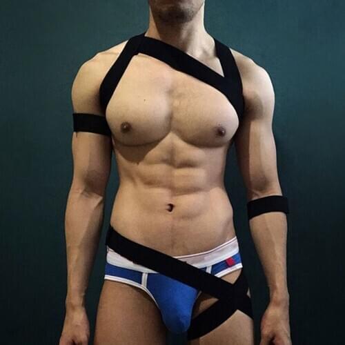 Men Sexy Lingerie Halter Neck Straps Body Chest Harness Elastic Bondage Leg Belt Arm Band Muscle Hombre Bodysuit Club Costume