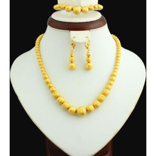 Gold Bead Set Jewelry 45cm Necklace/Earring/21cm Bracelet Gold Color Jewelry Beads African/Ethiopian For Women