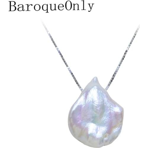 BaroqueOnly Natural Freshwater Baroque WHITE Pearl Necklace, 925 Sterling Silver Pearl Jewelry For Women Gifts PG