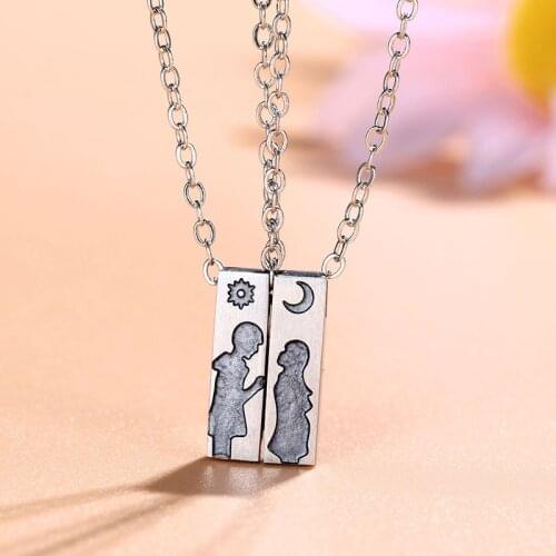 2pcs/set Lover Boy Girl Couple Necklaces Choker Pendant Chain Stainless Steel Necklace For Women Men Lady Valentines Day Gift
