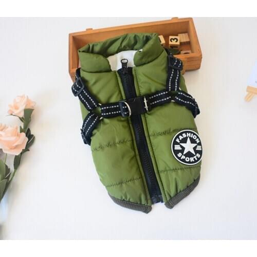 Pet Harness Coat Winter Cotton Jacket with Harness Puppy Outdoor Walking Adjustable Chest Strap Dog Cloth Vest
