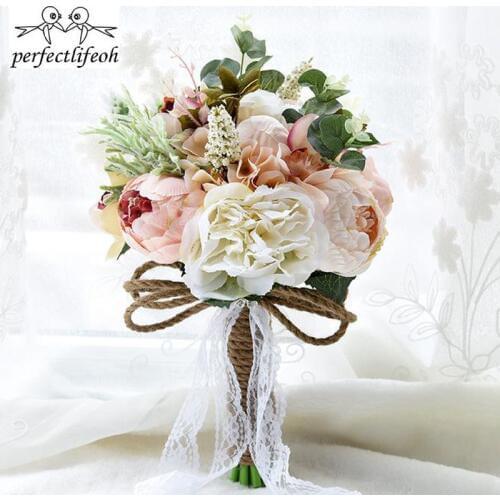 Perfectlifeoh Wedding Flowers Country Style Artificial Wedding Bouquets For Brides casamen Lace Wedding Flowers Brooch Bouquets