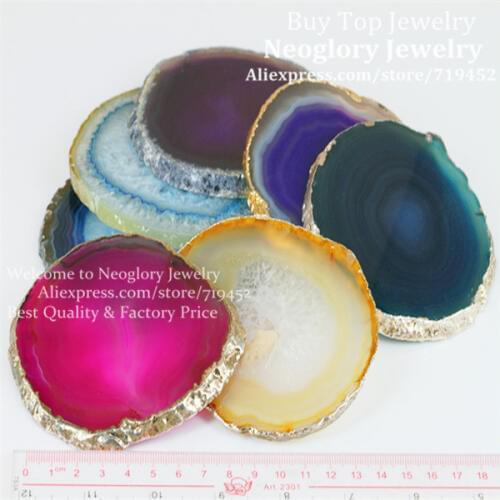 5pcs Naturals gift Gems Crafts Semi Precious Glass Slice Coaster Cup Mug Glass Beverage Holder Pad Druzy Quartz Geode Glass