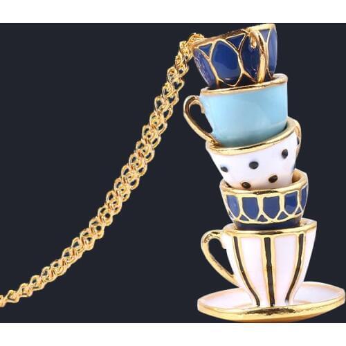SG Hot Movie Fashion Womens Mens Necklace Tea Cup Necklace Cups Pendant Necklace 2020 Long Necklaces Enamel Jewelry
