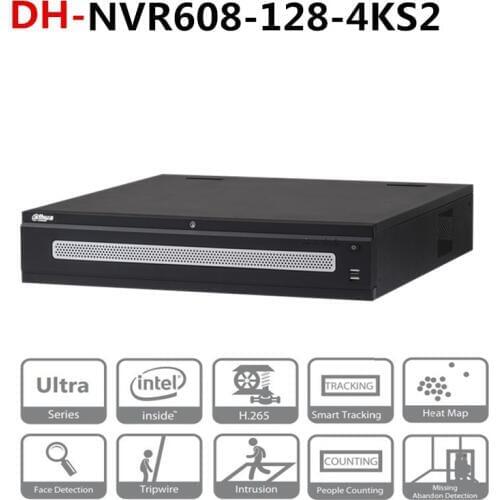 Dahua 128 Channel Ultra 4K H.265 Network Video Recorder DH-NVR608-128-4KS2 With Dahua Logo 8 Sata Ports 2 HDMI Display 12MP