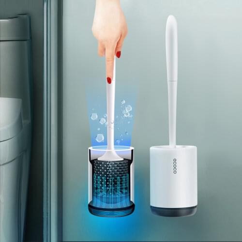 Silicone Toilet Brush Soft Bristle Wall-mounted Bathroom Toilet Brush Holder Set Clean Tool Durable ThermoPlastic Rubber