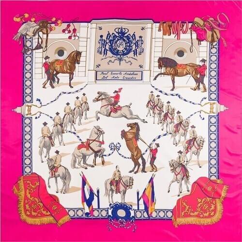 130cm Twill Silk Scarf Horse Printing Big Square Scarf Women Bandana Shawl Luxury Brand Foulard Scarves Wraps For Ladies Echarpe