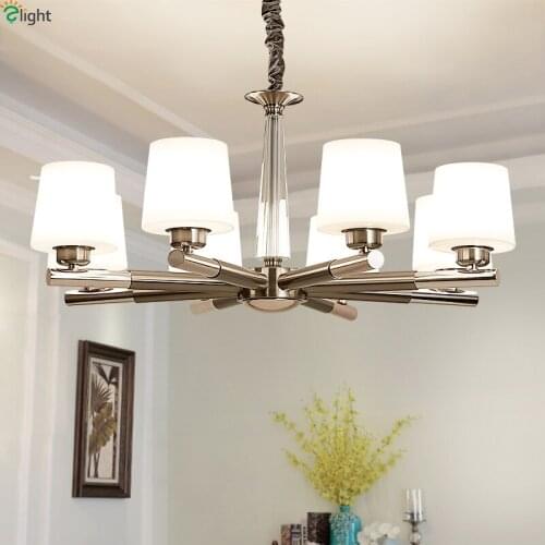 Modern Crystal Led Chandeliers Lighting Nickel Metal Living Room Led Pendant Chandelier Lights Dining Room Hanging Lamp Fixtures