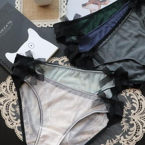 Sexy Transparent Underwear Womens Sexy Lingerie Mesh Lace Girl Briefs Large Lovely Sweet Butterfly Bow Solid Color Low Rise