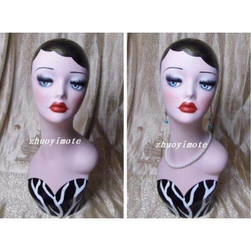 High quality Fiberglass Vintage Female Mannequin Dummy Head Bust , Manikin Heads For Earrings &Wigs & Hat & Jewelry Display
