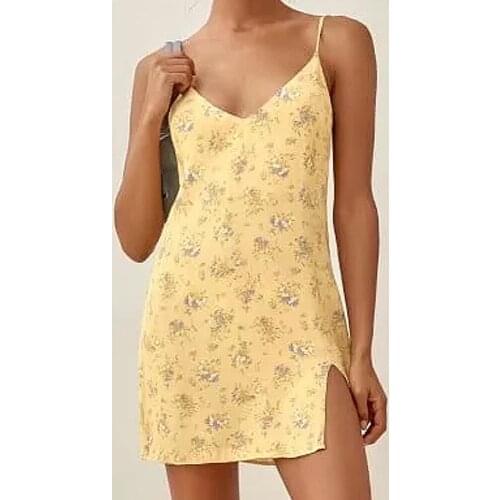 2021 Elegant V Neck Fashion floral Print Vestidos Retro Flower Adjustable Sling Dress Vintage Split Summer Dresses Sundresses