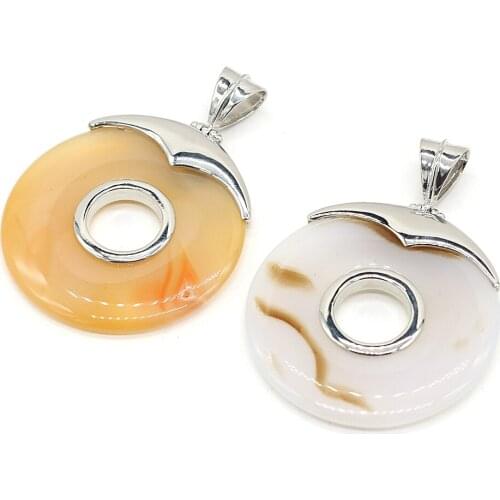 1pcs Natural Round White Yellow Agates Pendants DIY for Charm Earring Necklace Jewelry Making Accessories Gift Size 45x45mm