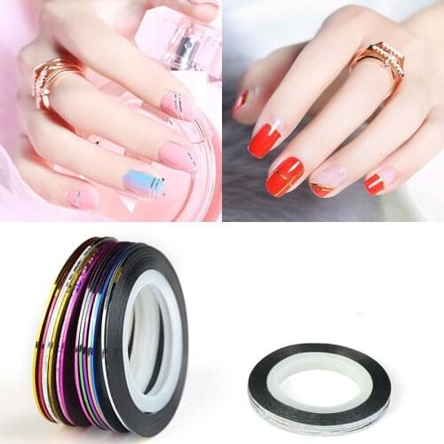 10 Rolls Nail Striping Line Tape Decal Foil Tip Curve Stripe Line Sticker Metal Decor Line Mixed Color Gradient Adhesive Sticker