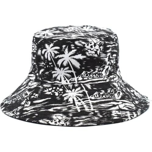 2021 Fashion Small Tree Print Double-Sided Fisherman Hat Male And Female Hip-Hop Wild Hemp Leaf Basin Hat Outdoor Sun Hat