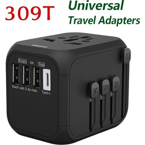 309T Universal Travel Plug All-in-one 5V 2.4A USB Type-c US UK EU AU International USB Charger Power Adapter Charger Worldwide