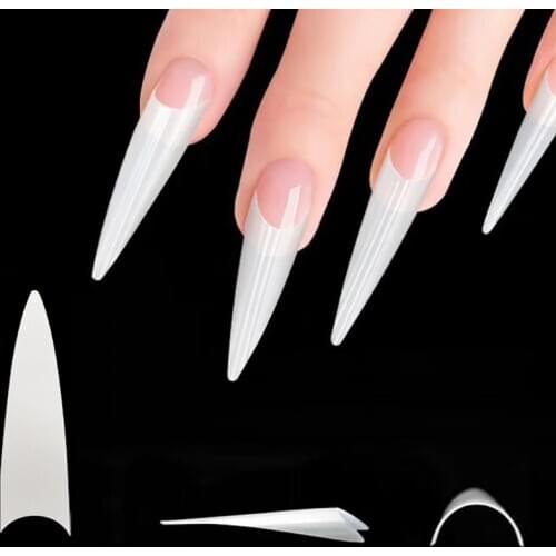 500pcs 10Sizes Pointy Stiletto Nail Tips False Fake Manicure Acrylic Clear Natural Diy Fingernail Claw Fake Nail Length 29-42mm