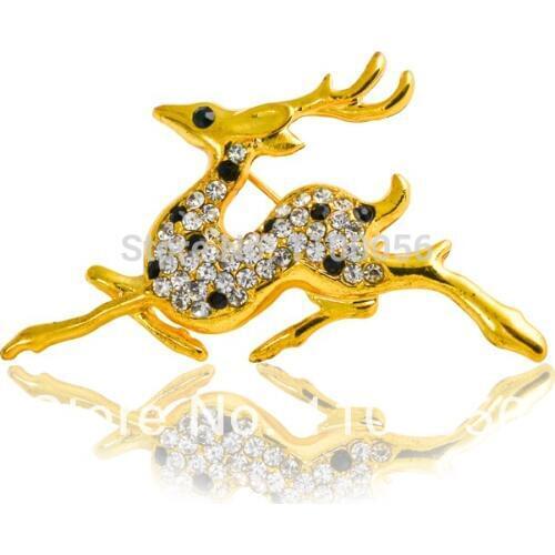 Free Shipping 2019 Cute Yellow Deer Brooch Cheap Rhinestone Wedding Women Broaches X1325