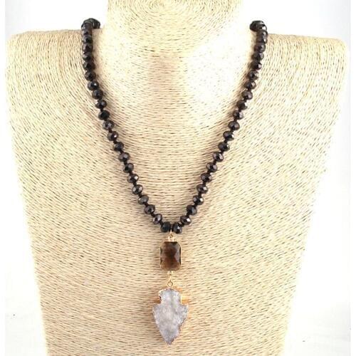 Free Shipping Fashion Bohemian Tribal Jewelry Long Crystal Knotted Druzy Arrowhead Necklaces For Women Ethnic Necklace
