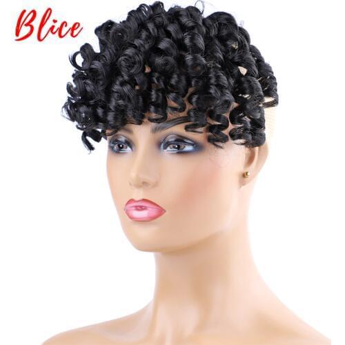 Blice Natural Black Fake Curly Fringe Two-Clips In Bang Synthetic Hair Extensions With 100% Kanekalon Hairpieces For Women