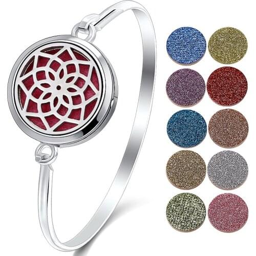 Flower Aromatherapy Essential Oil Diffuser Bracelet 316L Stainless Steel Magnetic Locket Bangle