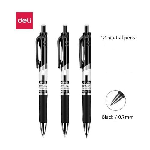 Deli S02 Press Neutral Pen 0.7mm Black Office Business Signature Water Pen Writing Tool 12Pens / Box
