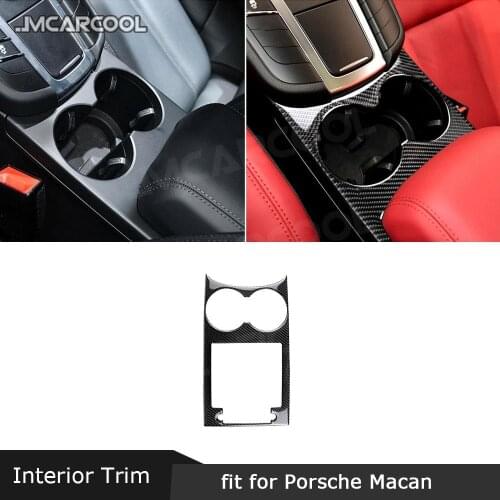 Carbon Fiber Gear Shift Water Cup Holder Panel Decoration Trim Frame Cover for Porsche Macan 2015-2018 Car Accessories