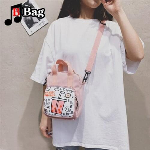 Japanese literature and art graffiti portable small square bag womens girl canvas one shoulder fashion little messenger bag