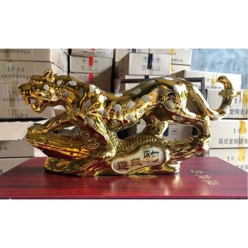 45CM MODERN ABSTRACT LUCKY GOLD PANTHER SCULPTURE GEOMETRIC CERAMICS LEOPARD STATUE WILDLIFE DECOR GIFT CRAFT ORNAMENT R4298
