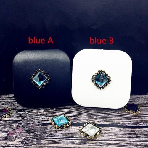 LIUSVENTINA Hand Made DIY Cute Alloy Flower Blue Gemstone Contact Lens Case With Mirror Box Container for Color Lenses