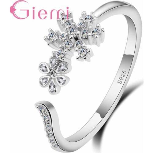 Fashion Snow Flower Clear Crystal Finger Ring Cute 925 Sterling Silver Jewelry For Women Engagement Party