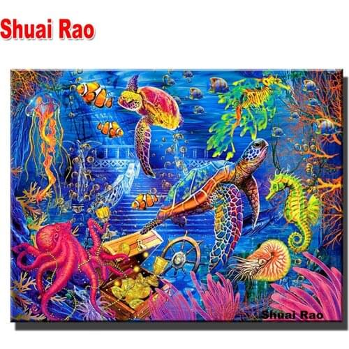 Fantasy Sea Turtle diamond painting cross stitch Full Square Round diamond embroidery Ocean landscape Crystal mosaic Set