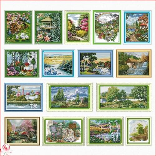 Cross-Stitch Kit Embroidery Needlework Spring Scenery Series Stamped Patterns Canvas Thread 11CT 14CT Printed Handmade Home Deco