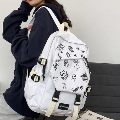 New Graffiti Waterproof Nylon Backpack Female Buckle Big Schoolbag Teenage Girls Lovely Travel Bag Rucksack Backpacks for Women