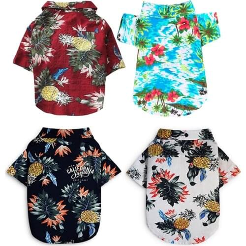 Dog Print Clothes Hawaii Beach Casual Shirt Summer Pet Travel Beach Shirt Short Sleeve Small Dog Cat Chihuahua Blouse