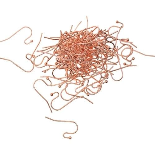 Wholesale 100 Pieces Fishhook French Hook Earwire Earring Findings With Open Fancy Ball Loop End Rose Gold Brass Plated