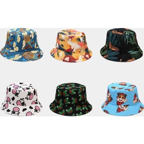 2021 New Summer Cartoon Harajuku Bucket Hat For Women Men Outdoor Foldable Bob Fisherman Hat Girls Boys Gorros Panama Sun Hats