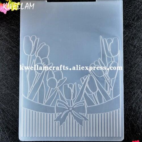 Tulip Ribbon Plastic Embossing Folder For Scrapbook DIY Album Card Tool Plastic Template 10.5x14.4cm KW8101229