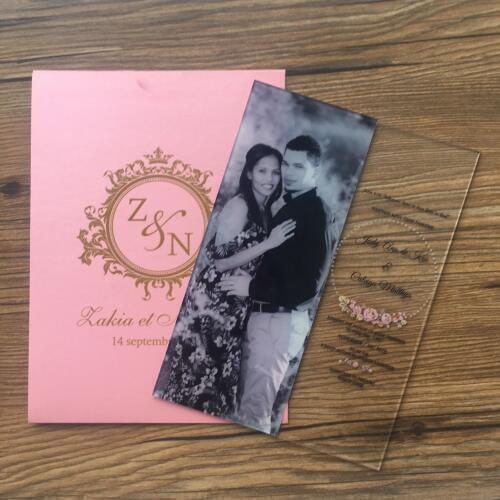 50pcs elegant unique fancy printing laser cut clear acrylic card personalize design