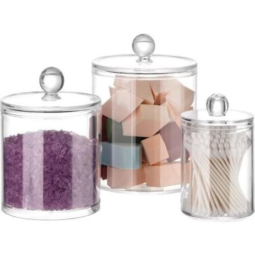 Transparent Acrylic Makeup Organizer Bathroom Cotton Swab Cosmetic Storage Tank Plastic Round Food Container Kitchen Spice Jar